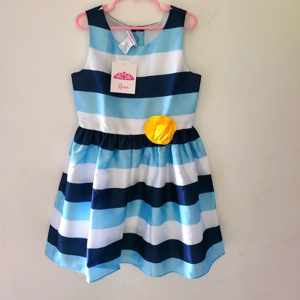 NWT REINA dress white, blue striped